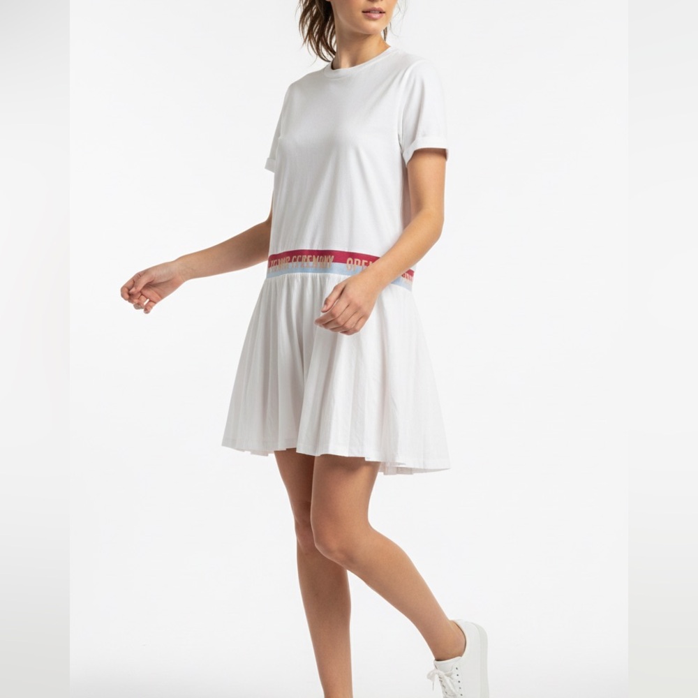 Opening Ceremony White T-Shirt Dress with Logo Band